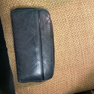 Lanvin black quilted leather zipper wallet patent